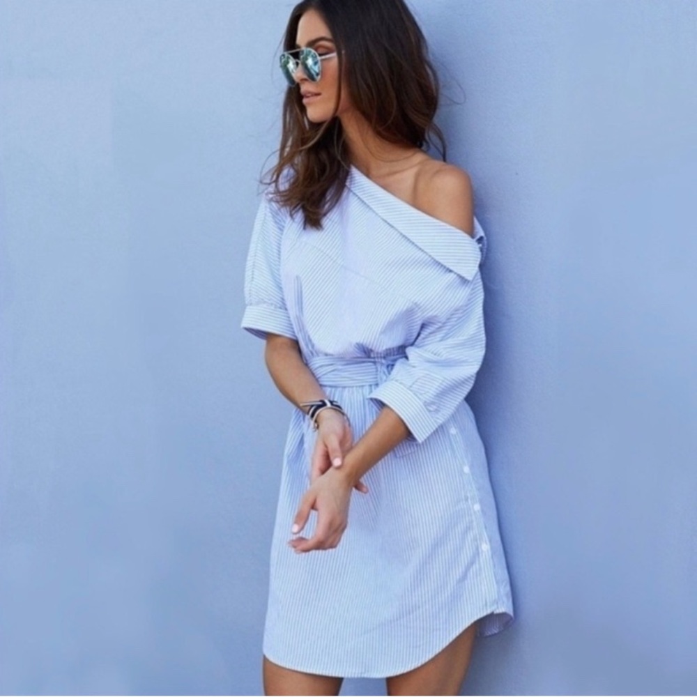 Parisian Asymmetrical Striped Shirt Dress